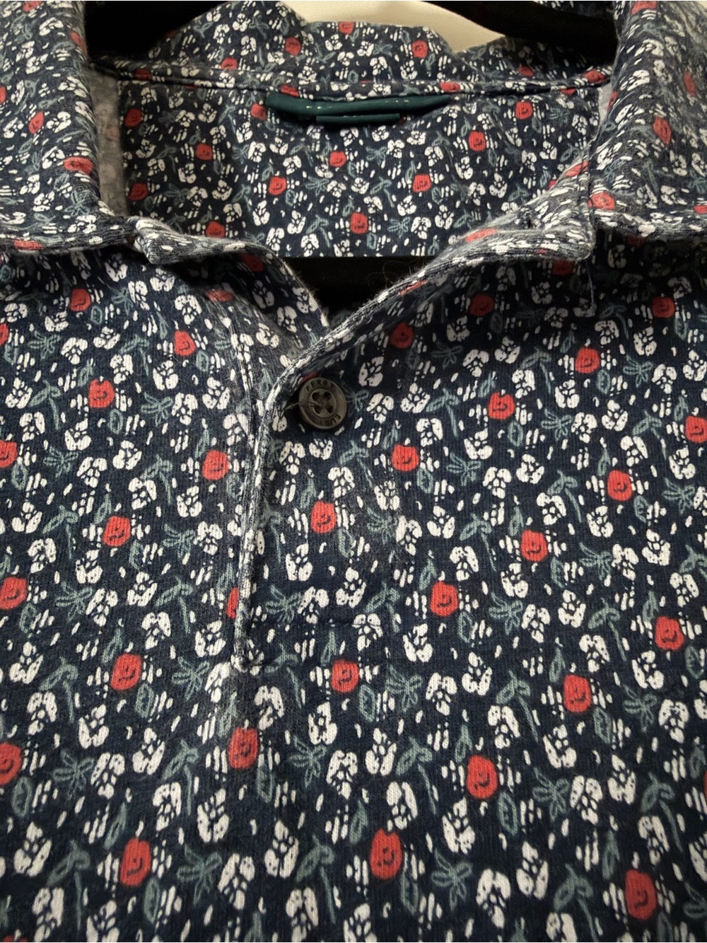 Perry Ellis Navy Floral Polo with Red and White Motif